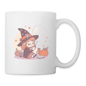 Gemütliche Hexe und Herbstblätter - Tasse - Weiß - Rechts