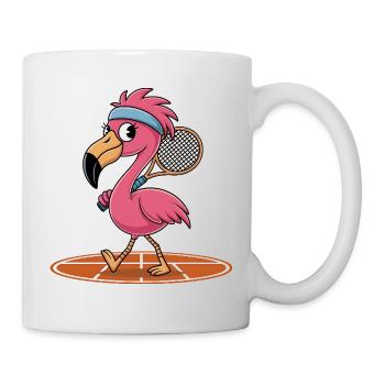 Flamingo tennis player with racket on court - Mug - white - Right