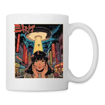Manga UFO Invasion Neon Stadt  - Tasse - Weiß - Rechts