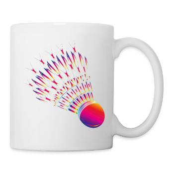 Bunter Federball – dynamisches Badminton Motiv - Tasse - Weiß - Rechts