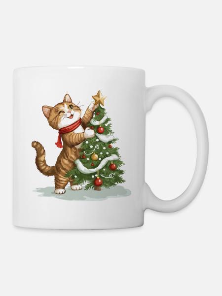 Katze Weihnachtsbaum Weihnachten Xmas Süß Lustig - Tasse - Weiß