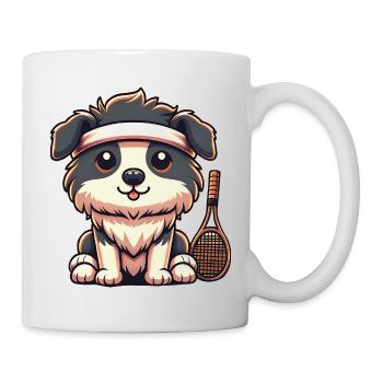 Chien de tennis avec bandeau et raquette - Mug blanc - blanc - Droite