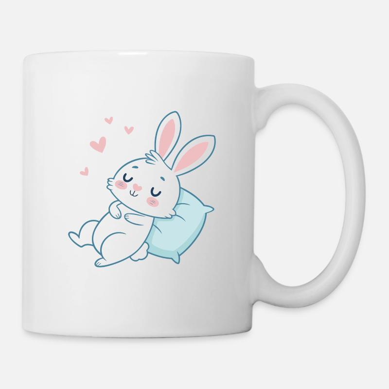 Lapin rêveur sur coussin pastel - Mug blanc - blanc