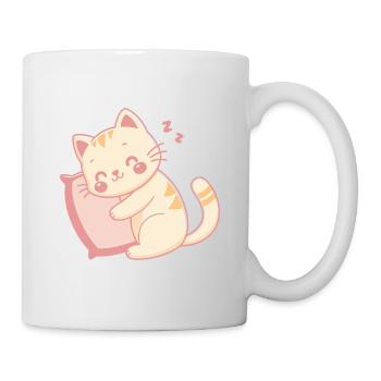 Kuschelige Katze, die auf pastellfarbenem Kissen schläft - Tasse - Weiß - Rechts