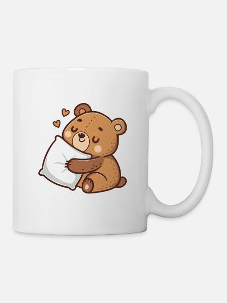 Ourson doux câlin sur oreiller - Mug blanc - blanc