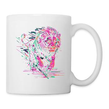 Lion courant Tête de Lion Coloré Prédateur Animal Sauvage - Mug blanc - blanc - Droite