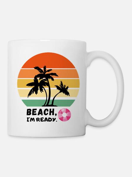 Palm trees over sunset on the beach - holidays - Mug - white