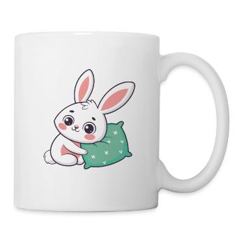 Cuddly bunny and green cushion - Mug - white - Right