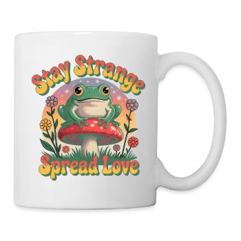 Stay Strange – Spread Love | Retro Frosch & Pilz  - Tasse - Weiß - Rechts