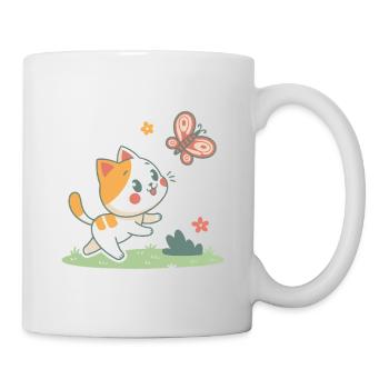 Chat joueur et papillon - Mug blanc - blanc - Droite