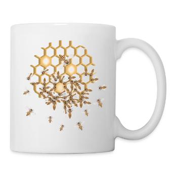 Detailed swarm of bees on honeycomb - Mug - white - Right