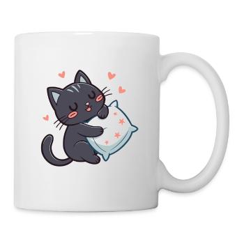 Chat noir câlin étoilé avec oreiller - Mug blanc - blanc - Droite