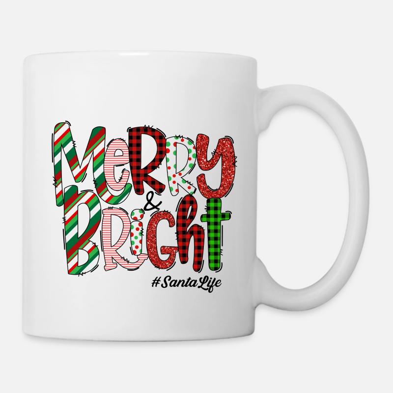 Merry Bright Festive Plaid Pattern - Mug - white