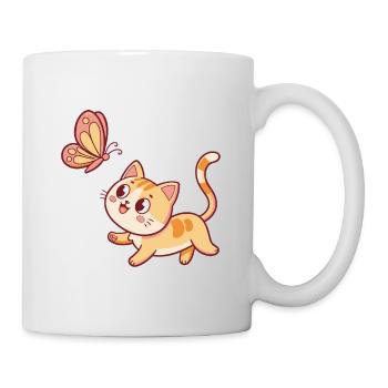 Chat curieux et papillon - Mug blanc - blanc - Droite