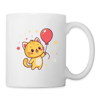 Kawaii-Ballonkatze und Konfetti - Tasse - Weiß - Rechts