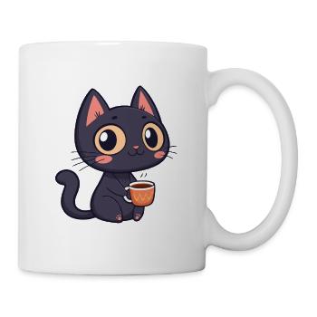 Niedliche Kaffee-Schwarze Katze - Tasse - Weiß - Rechts