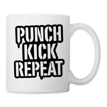 Punch, Kick, Repeat Schriftzug - Kickboxen  - Tasse - Weiß - Rechts