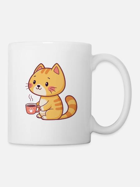 Orange Katze Kaffee-Cartoon - Tasse - Weiß