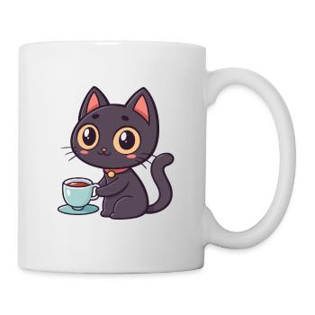 Kawaii-Katze mit Tee - Tasse - Weiß - Rechts