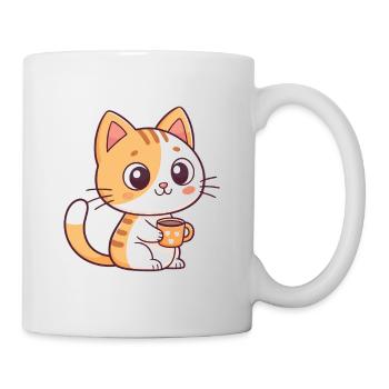 Süße Katze mit Teeherztasse - Tasse - Weiß - Rechts