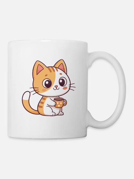 Süße Katze mit Teeherztasse - Tasse - Weiß