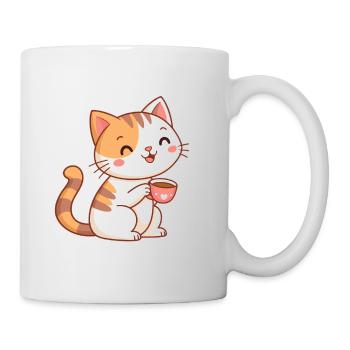 Kawaii-Katze im Café - Tasse - Weiß - Rechts