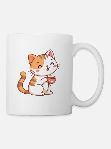 Kawaii-Katze im Café - Tasse - Weiß