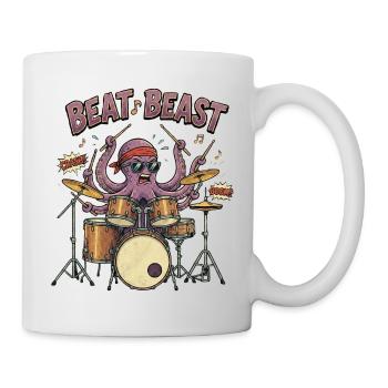 Beat Beast – Retro Comic Octopus Drummer Drum - Mug - white - Right
