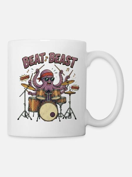 Beat Beast – Retro Comic Oktopus Schlagzeuger Drum - Kop/krus - hvid