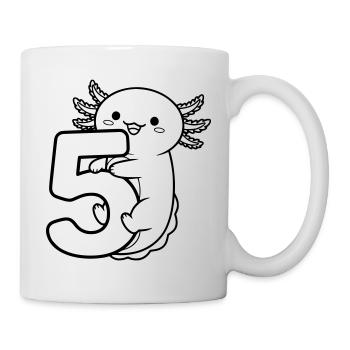 Axolotl hugging the number 5 cartoon illustration - Mug - white - Right