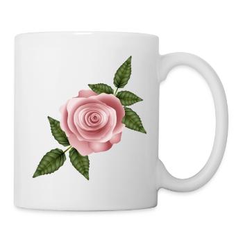 Zarte altrosa Rose mit eleganten grünen Blättern - Tasse - Weiß - Rechts