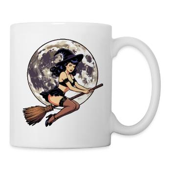 Épingle la sorcière sur un balai - Mug blanc - blanc - Droite