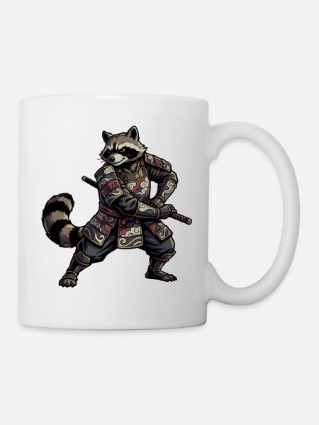 Samouraï raton laveur avec katana - Mug blanc - blanc