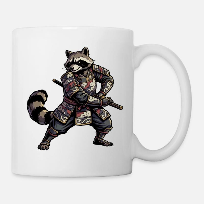 Samouraï raton laveur avec katana - Mug blanc - blanc