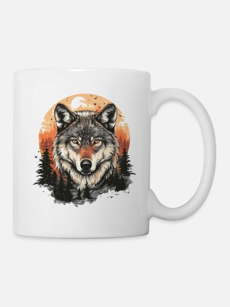 Wolf Wolfskopf Wald Natur Berge Wildnis Bunt - Tasse - Weiß