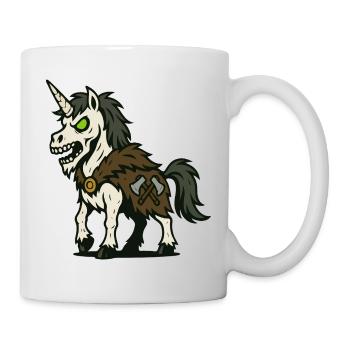 Undead Viking Unicorn with Axes and Fur Cape - Mug - white - Right
