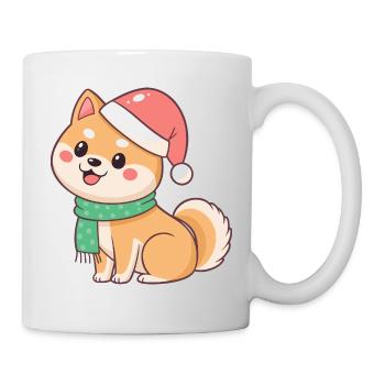 Shiba Christmas in Hat and Scarf - Mug - white - Right