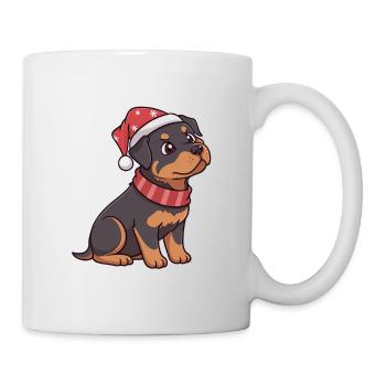 Weihnachtswelpe mit Weihnachtsmütze - Tasse - Weiß - Rechts