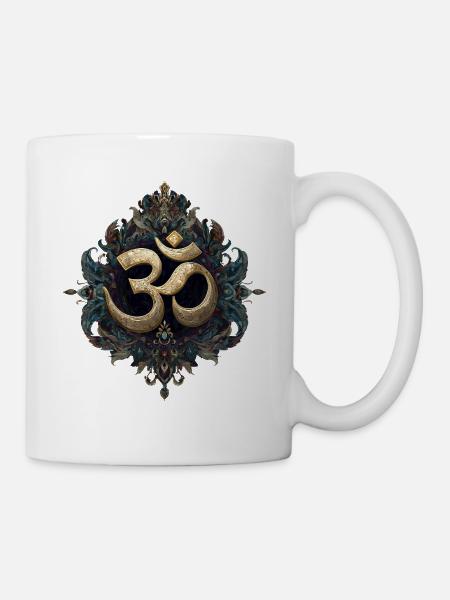Symbole doré de l’Om avec ornement orné - Mug blanc - blanc