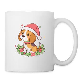 Weihnachts-Beagle-Welpe mit rotem Hut - Tasse - Weiß - Rechts