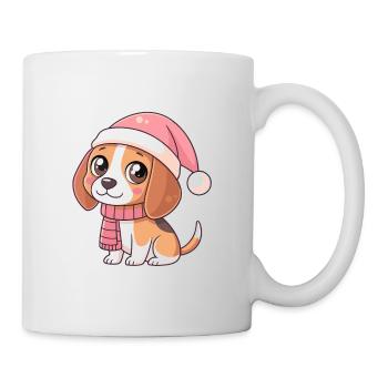 Chiot Noël Rose avec Bonnet et Écharpe - Mug blanc - blanc - Droite