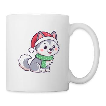 Husky Noël kawaii bonnet rouge - Mug blanc - blanc - Droite