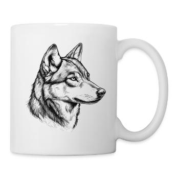 Wolf Wolf Head Black White Drawn Art - Mug - white - Right