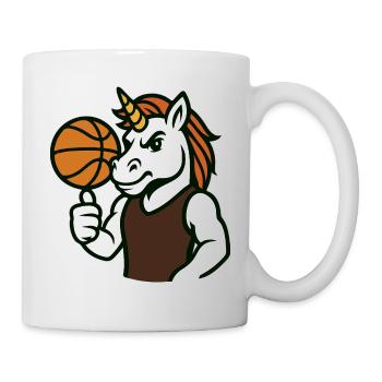 Einhorn-Basketball-Maskottchen mit Ballkontrolle - Tasse - Weiß - Rechts