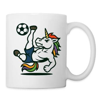 Einhorn-Fußballmaskottchen beim Fahrradtritt - Tasse - Weiß - Rechts
