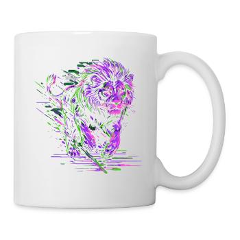 Lion courant Tête de Lion Coloré Prédateur Animal Sauvage - Mug blanc - blanc - Droite