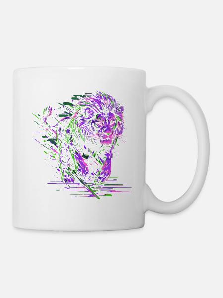 Löwe Rennt Löwenkopf Farbenfroh Raubtier Tier Wild - Tasse - Weiß