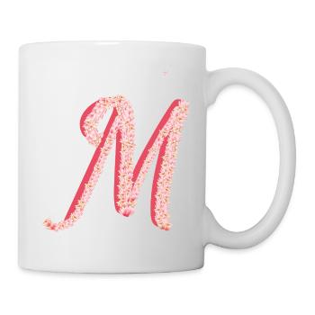 Initial M aus rosa Blüten - Tasse - Weiß - Rechts