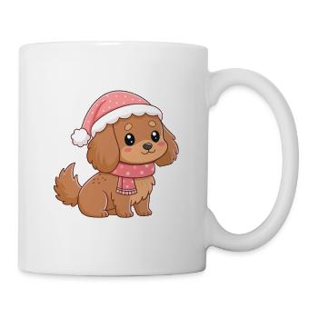 Festive puppy with a pink hat - Mug - white - Right