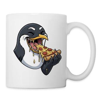 Dessin animé Drôle de cochon mangeant de la pizza Fast Food - Mug blanc - blanc - Droite